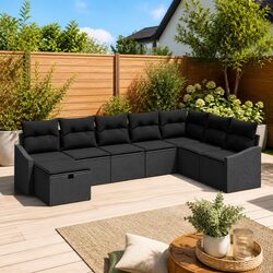 Outdoor Sofa Set 8 Seater Garden Furniture Modular Poly Rattan with Storage Grey