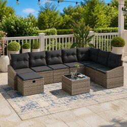Outdoor Sofa Set 9 pcs Garden Furniture Modular Lounge with Storage Light Grey