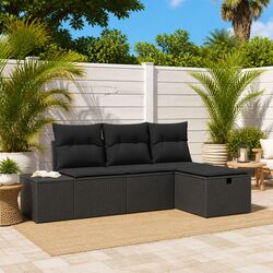 Outdoor Garden Sofa Set 4 Piece Modular Poly Rattan Black Furniture Patio