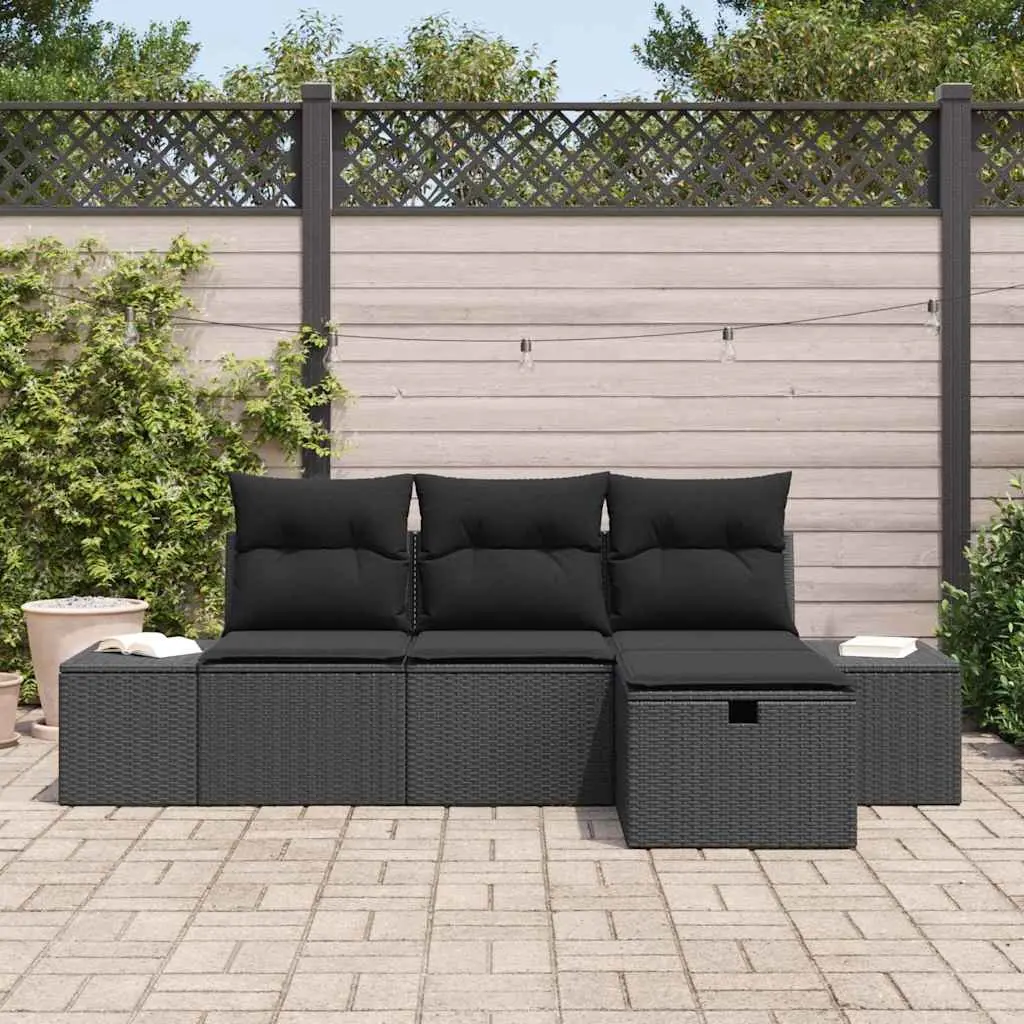 Modular Garden Sofa Set 4 Piece Poly Rattan Black Outdoor Furniture