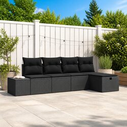 Garden Sofa Set 5 pcs Black Outdoor Furniture Modular Lounge with Cushions