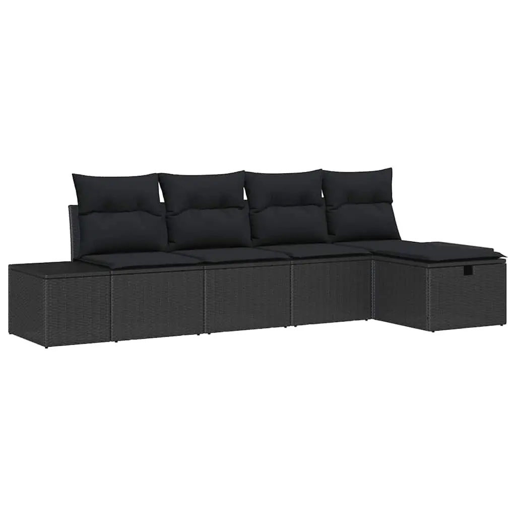 Garden Sofa Set 5 pcs Black Outdoor Furniture Modular Lounge with Cushions