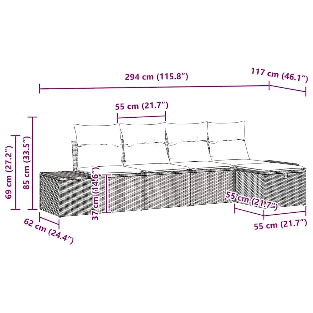 Garden Sofa Set 5 pcs Black Outdoor Furniture Modular Lounge with Cushions