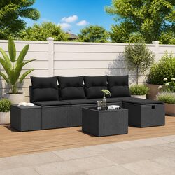 Garden Sofa Set 6 Piece Modular Outdoor Furniture Black Poly Rattan with