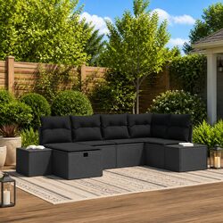 Garden Sofa Set 6 Pcs Outdoor Furniture Modular Poly Rattan Black Lounger Patio