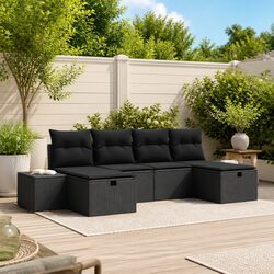 Garden Sofa Set 6 Piece Outdoor Furniture Black Poly Rattan Modular Lounge