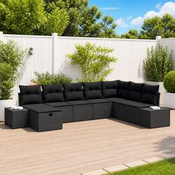 Garden Sofa Set 8 Pcs Outdoor Furniture Black Poly Rattan Modular Lounge Seating