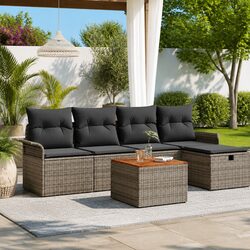 Outdoor Garden Sofa Set 6 Piece Grey Poly Rattan Patio Furniture Lounge