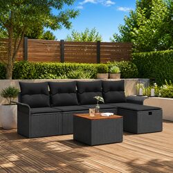 Garden Sofa Set 6 Piece Outdoor Patio Furniture Black Poly Rattan Lounge Suite