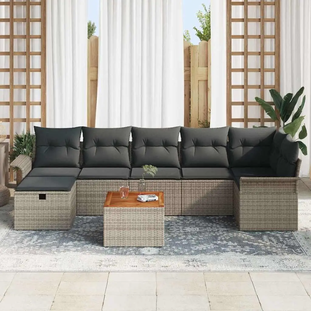 Garden Sofa Set Modular 8 Piece Grey Poly Rattan with Cushions
