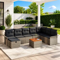 Outdoor Garden Sofa Set 9 Piece Modular Lounge Grey Poly Rattan Patio Furniture