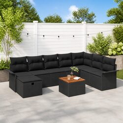 Outdoor Garden Sofa Set 9 Piece Modular Black Poly Rattan Patio Furniture