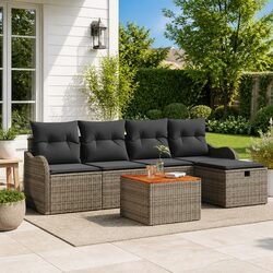 Garden Sofa Set 6 Piece Modular Outdoor Furniture Grey Poly Rattan Seating