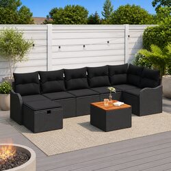 Outdoor Garden Sofa Set 8 Piece Modular Black Poly Rattan Furniture with Storage