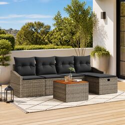 Garden Sofa Set Outdoor Furniture 6 Piece Grey Poly Rattan Patio Seating Suite