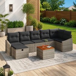 Garden Sofa Set 8 Piece Outdoor Furniture Grey Poly Rattan Lounge Patio Seating