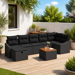 Garden Sofa Set 8 Pcs Black Poly Rattan Outdoor Furniture Lounge Seating