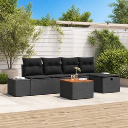 Garden Sofa Set 6 Piece Modular Outdoor Furniture with Storage Cushions Black