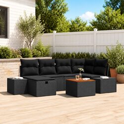 Outdoor Garden Sofa Set 7 Pieces Black Poly Rattan Modular Patio Furniture with