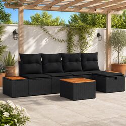Modular Garden Sofa Set 6 Piece Black Poly Rattan Outdoor Furniture Patio Lounge