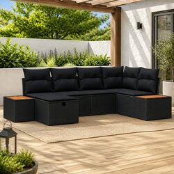 Garden Sofa Set 6 Piece Outdoor Furniture Black Poly Rattan Modular Patio Lounge