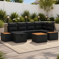 Outdoor Garden Sofa Set 7 Pieces Black Poly Rattan Modular Lounge Furniture