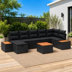 Outdoor Garden Sofa Set 8 Pieces Modular Patio Furniture Black Poly Rattan
