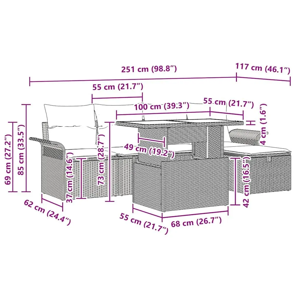 Garden Sofa Set Modular Outdoor Furniture 6 Piece Poly Rattan Grey with Cushions