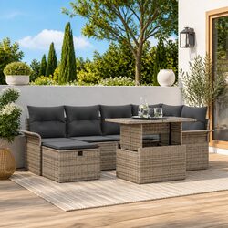 Garden Sofa Set 7 Piece Outdoor Patio Furniture Grey Poly Rattan with Cushions