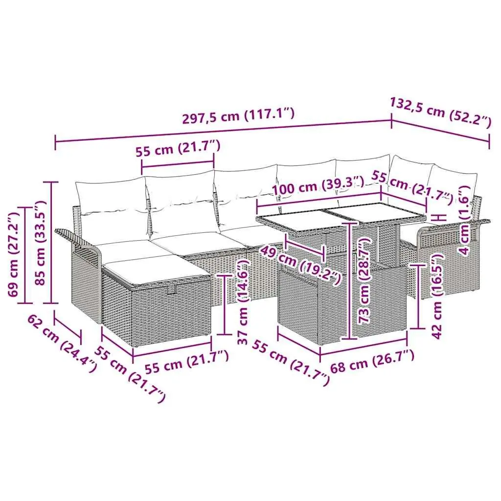 Garden Sofa Set 8 Pieces Outdoor Modular Lounge Seating Black Poly Rattan