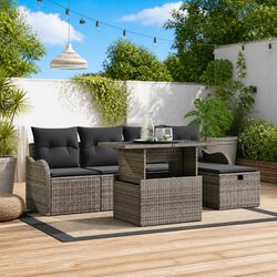 Modular Garden Sofa Set 6 pcs Grey Poly Rattan Outdoor Furniture with Storage