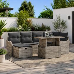 Garden Sofa Set 7 Piece Outdoor Furniture Modular Grey Poly Rattan with Cushions