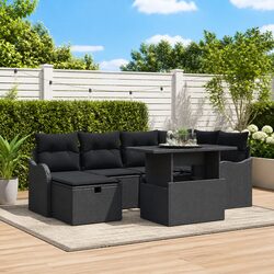 Modular Garden Sofa Set 7 Pieces Black Poly Rattan Outdoor Furniture with