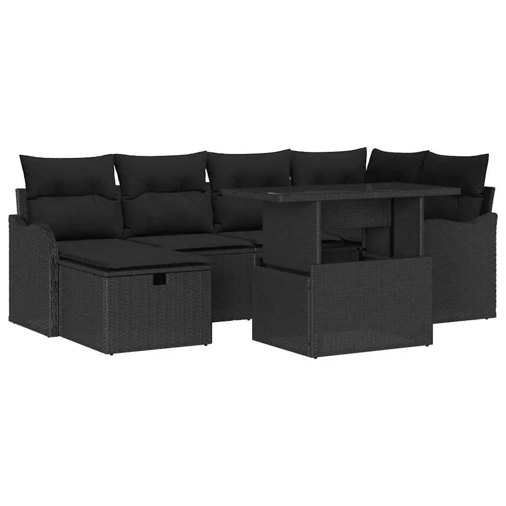 Modular Garden Sofa Set 7 Pieces Black Poly Rattan Outdoor Furniture