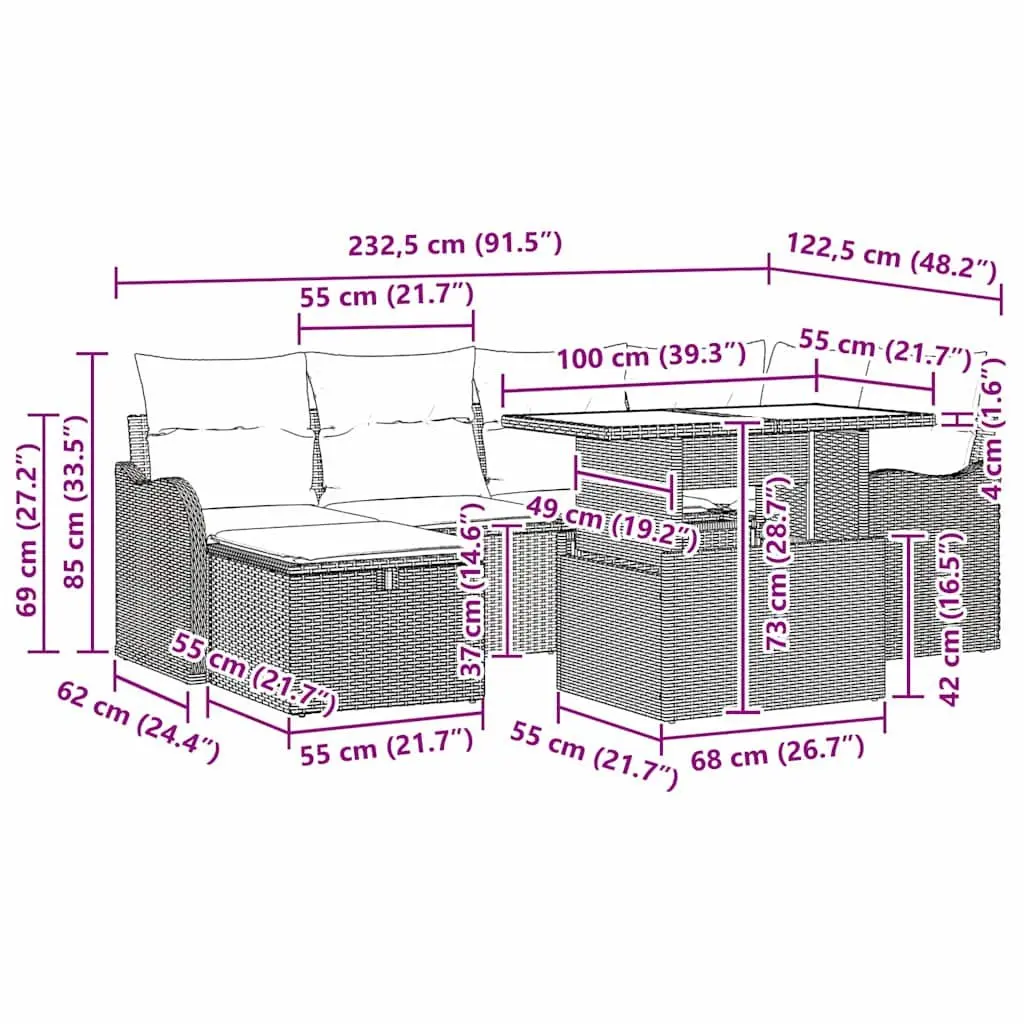 Modular Garden Sofa Set 7 Pieces Black Poly Rattan Outdoor Furniture