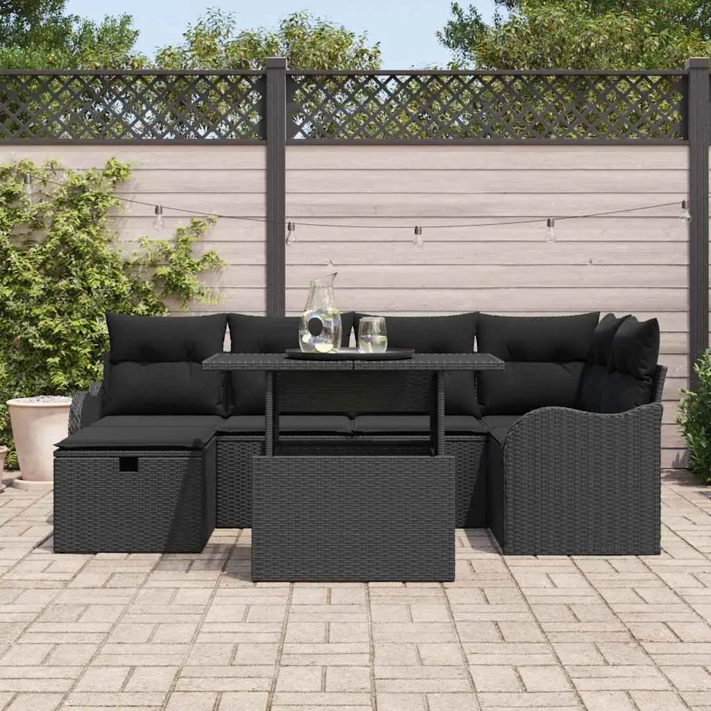 Modular Garden Sofa Set 7 Pieces Black Poly Rattan Outdoor Furniture