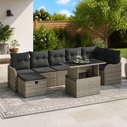 Garden Sofa Set 8 Piece Outdoor Furniture Patio Seating Grey Poly Rattan Modular