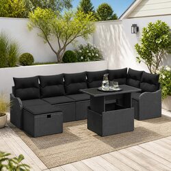 Outdoor Garden Sofa Set 8 Piece Poly Rattan Modular Lounge Furniture Black