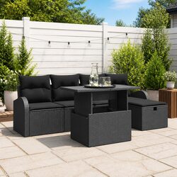 Garden Sofa Set 6 Piece Modular Outdoor Furniture Black Poly Rattan with