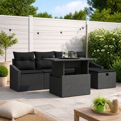 Modular Garden Sofa Set 6 Piece Outdoor Furniture Black Poly Rattan with
