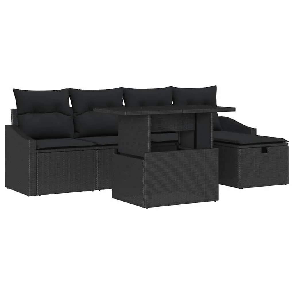 Modular Garden Sofa Set 6 Piece Outdoor Furniture Black Poly Rattan with