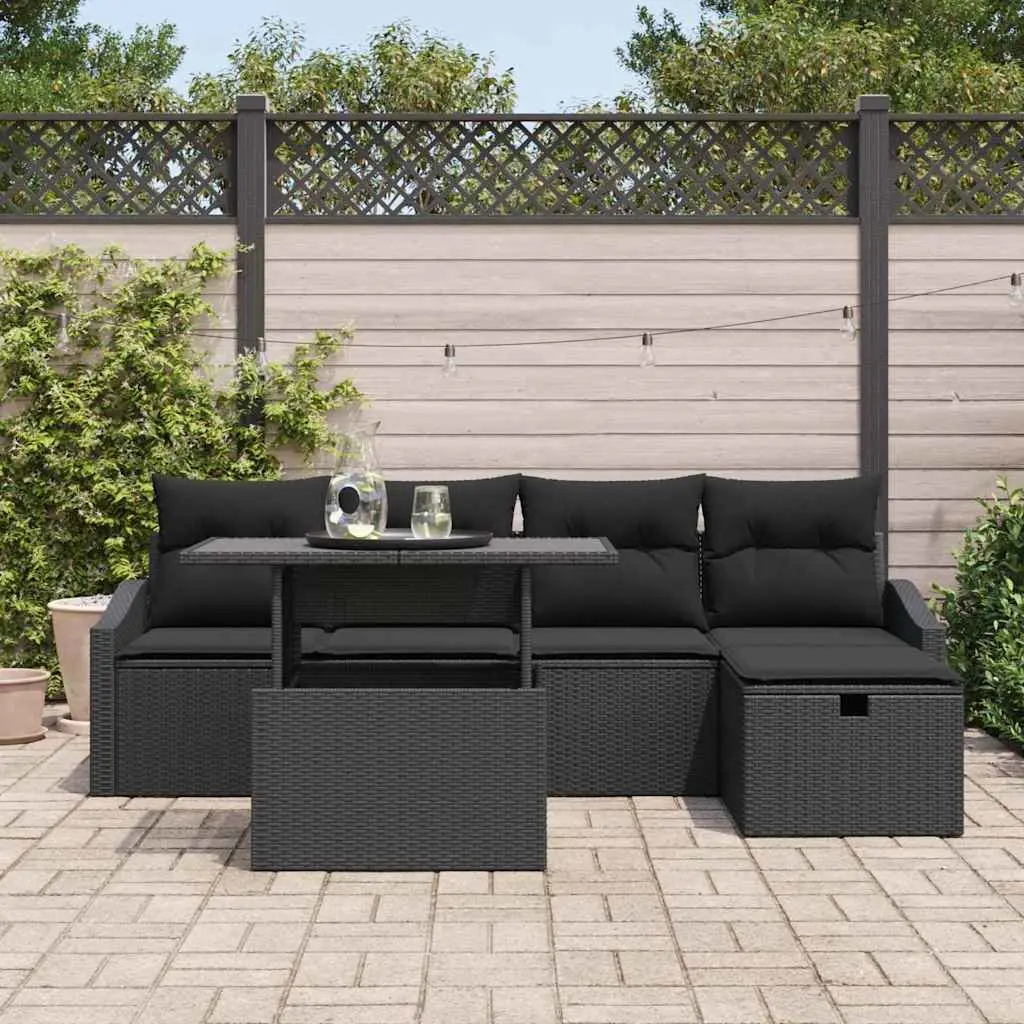Modular Garden Sofa Set 6 Piece Outdoor Furniture Black Poly Rattan with