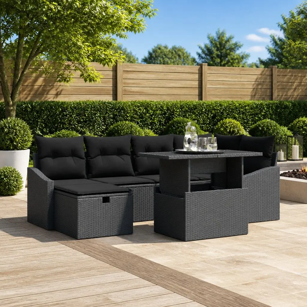 Modular Garden Sofa Set 7 Pieces Poly Rattan Brown with Cushions