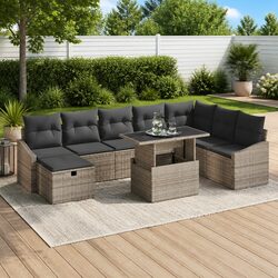 Modular Garden Sofa Set 9 pcs Outdoor Furniture with Storage Cushion Poly Rattan