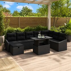 Modular Garden Sofa Set 9 Pieces with Storage Poly Rattan Outdoor Furniture