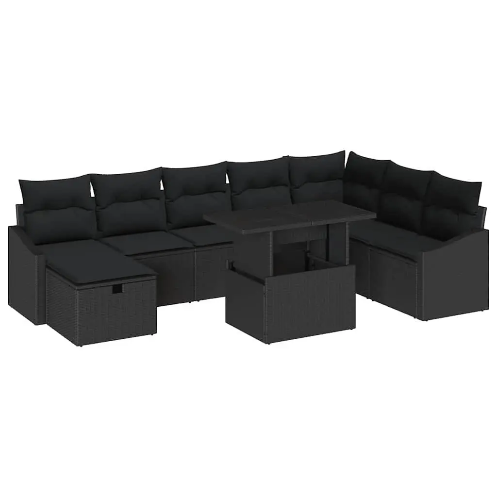 Modular Garden Sofa Set 9 Pieces with Storage Poly Rattan Light Grey Outdoor Furniture