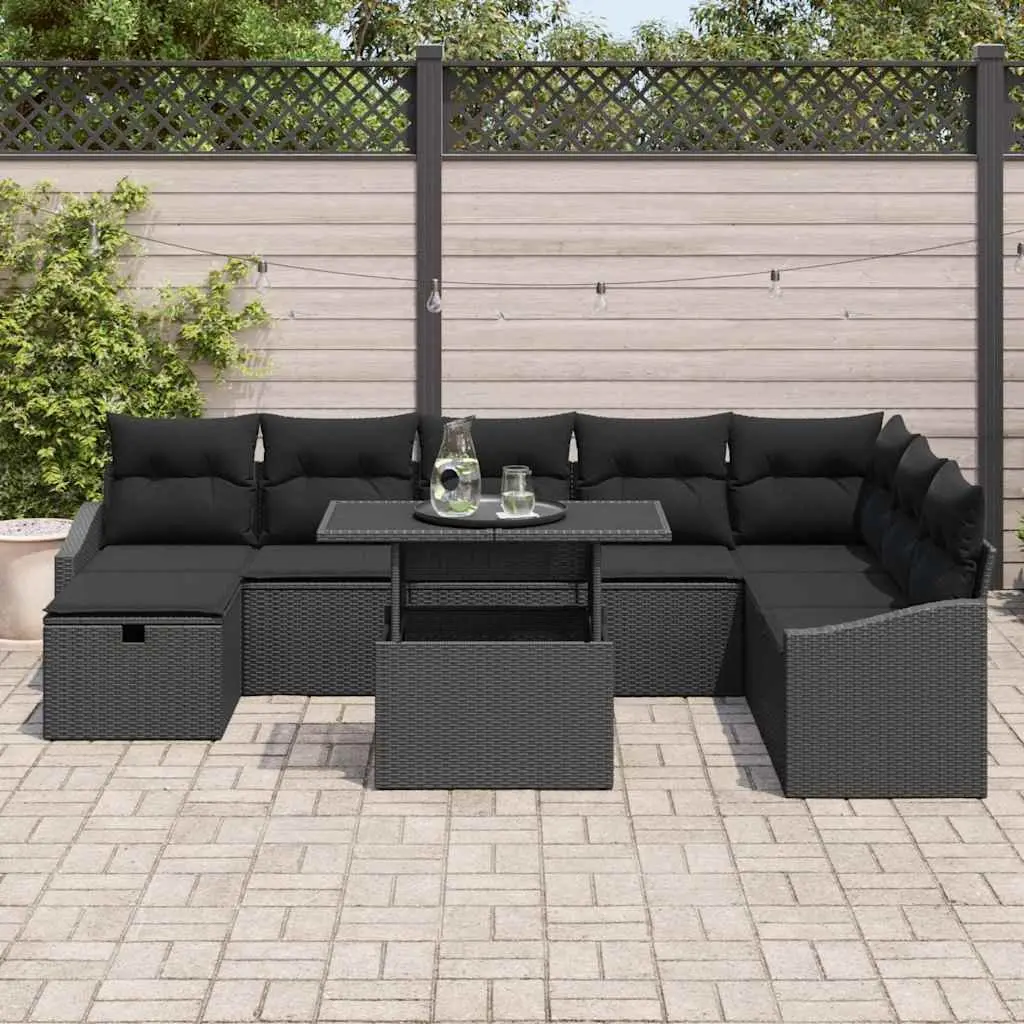 Modular Garden Sofa Set 9 Pieces with Storage Poly Rattan Light Grey Outdoor Furniture