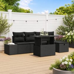 Garden Sofa Set 6 Piece Outdoor Furniture Poly Rattan with Storage Black