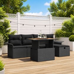 Outdoor Garden Sofa Set 6 Piece Black Poly Rattan Modular Lounge Seating with
