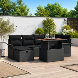 Garden Sofa Set 7 Piece Outdoor Furniture Poly Rattan Black Modular Seating